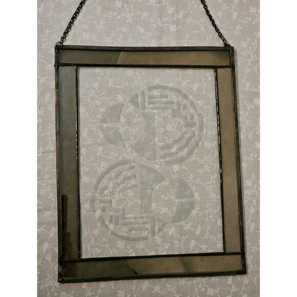 Glass Etched Abstract Art Window Suncatcher Wall Hanging Circles 13.25"x 10.5" - Picture 5 of 8